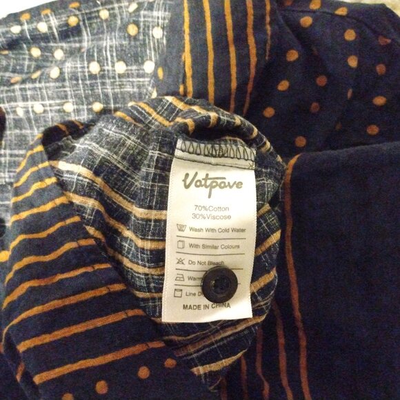 Vatpave XXL Navy Geometric Stripe Shirt | Boho Resortcore Vacation Button Up - Picture 4 of 6